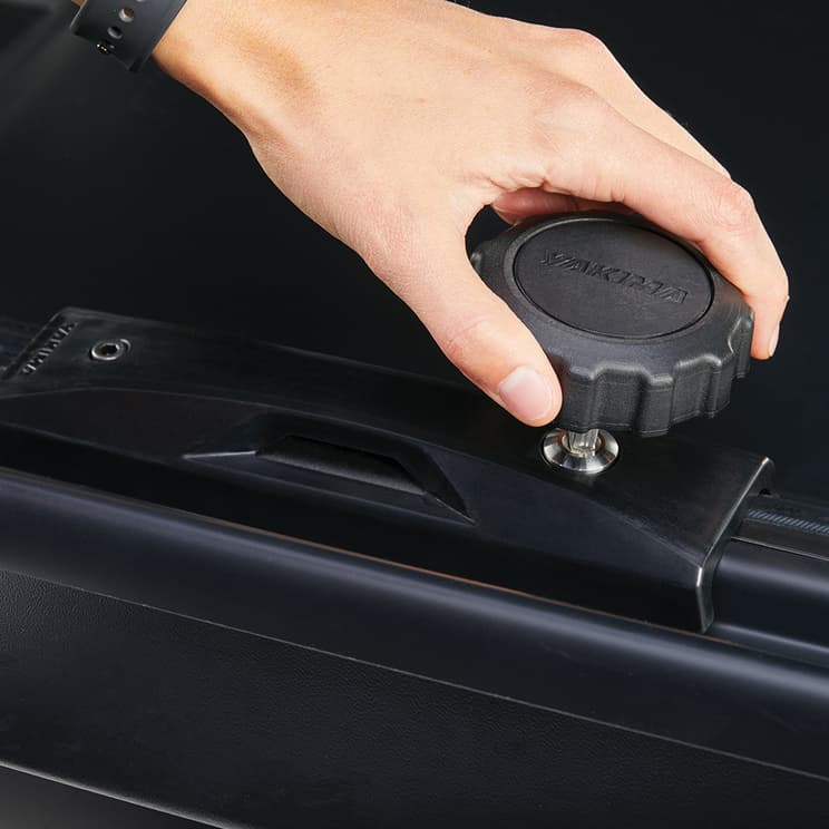 Close-up of latching mechanism on Yakima NX Cargo box